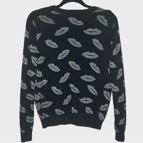 VTG For The Republic Womens Kisses Crewneck Sweater M 90s Y2K Retro Silver Lips - Picture 2 of 7